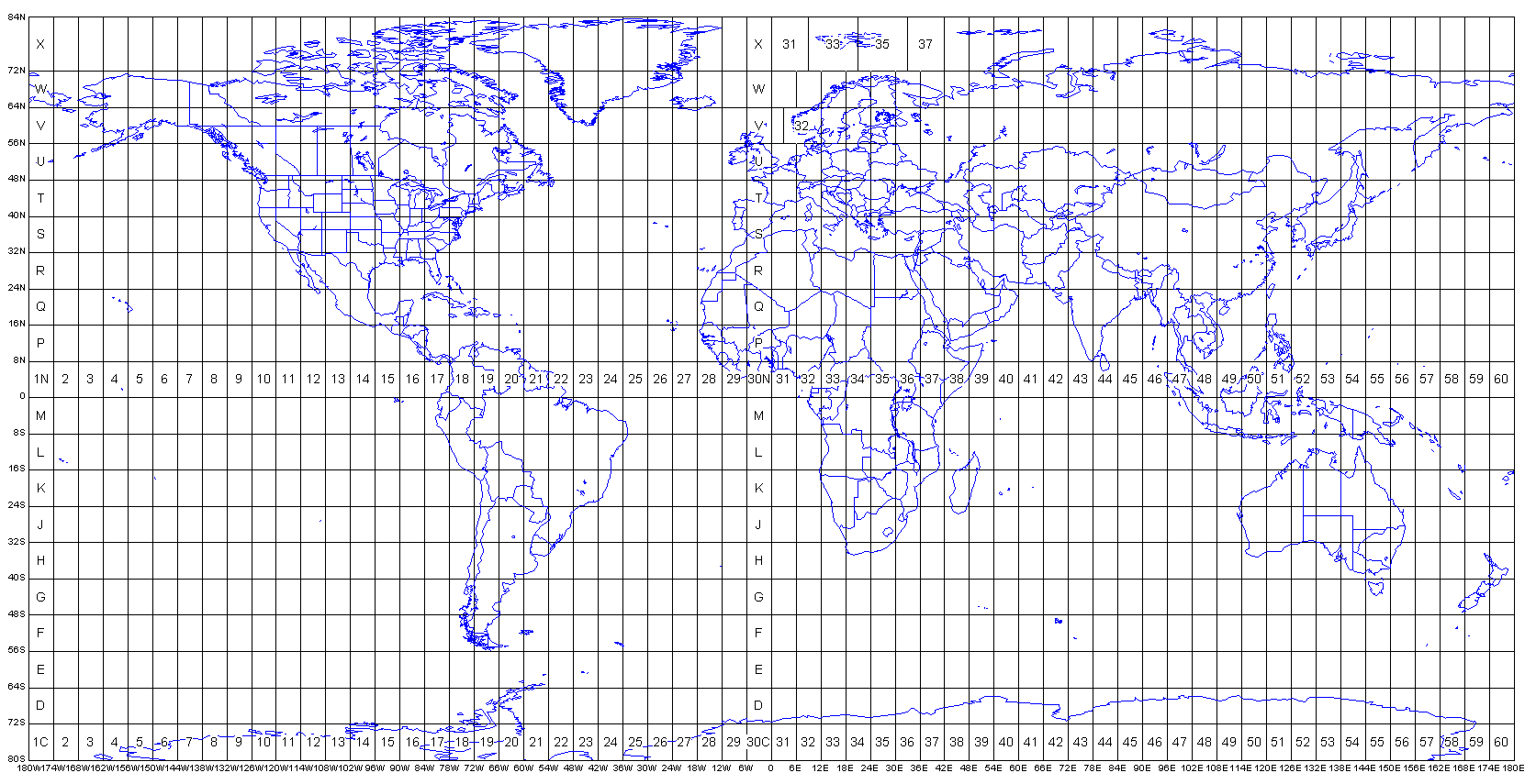 UTM Rows and Zones Map