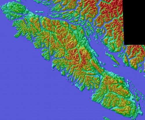 Color Shaded Relief Model of Vancouver Island, British Columbia