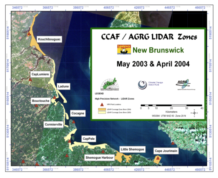 3D Flood Modeling with LIDAR - 2004 AGRG CCAF New Brunswick LIDAR Study Areas integrated with a LANDSAT image