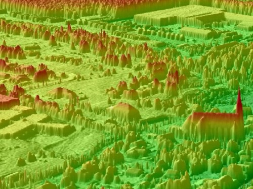 Three dimensional color shaded relief (CSR) perspective view of high resolution LIDAR